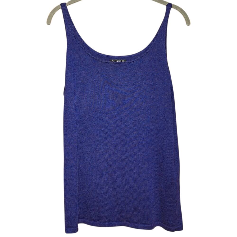 Eileen Fisher 100% Merino Wool Tank cardigan sweater 2 peice set indiago blue M - Picture 4 of 7